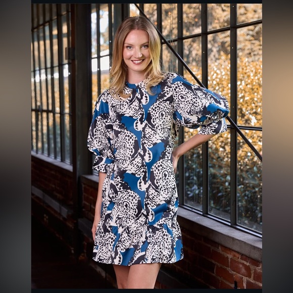 CROSBY by Mollie Burch Dresses & Skirts - CROSBY by Mollie Burch “Brixton” Black and Blue Animal Print Dress
